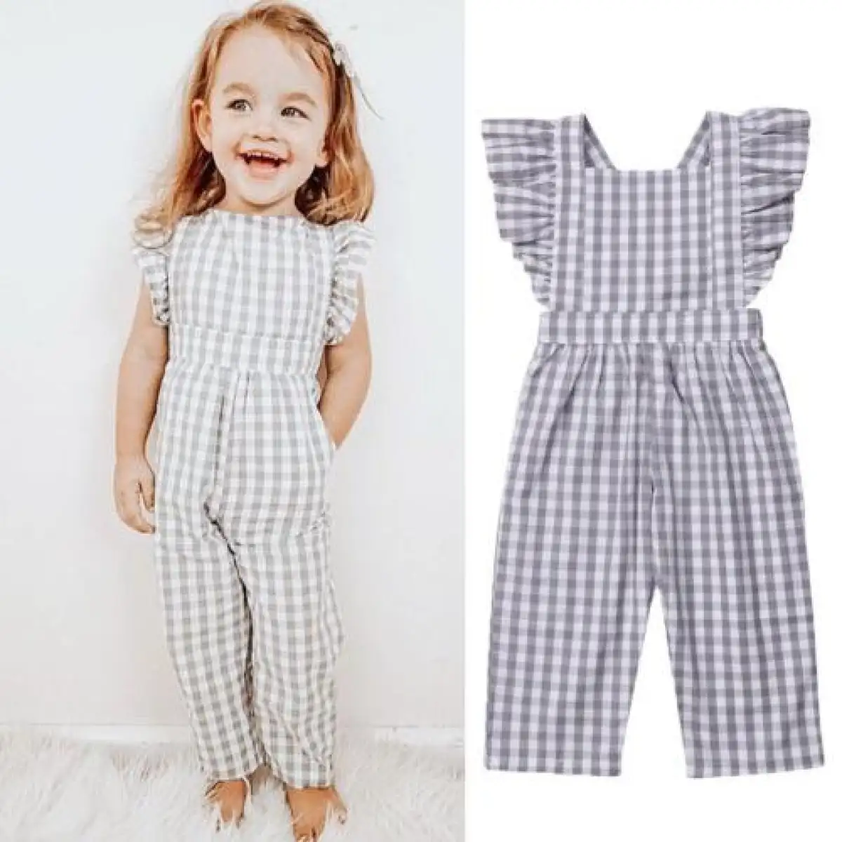 baby girl plaid romper
