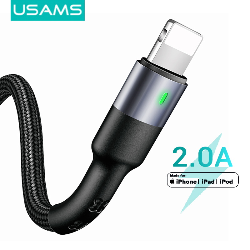 USAMS Lightning Cable cho iPhone Sạc nhanh 2A USB sang Lightning Cable Dây bện cho iPhone 6/7/8/iPhone X XS XR/iPhone 11 12 13 14 pro max