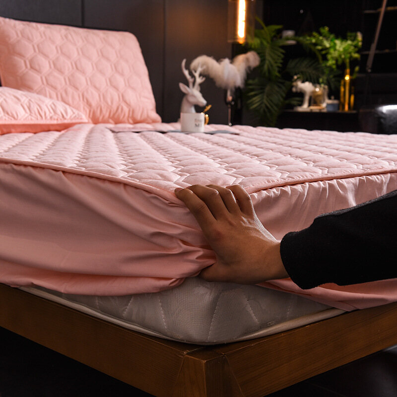 Elastic Soft Comfortable Mattress Protector (Four strips at corner) Fitted Bedding Sheet Machine Washable Queen King
