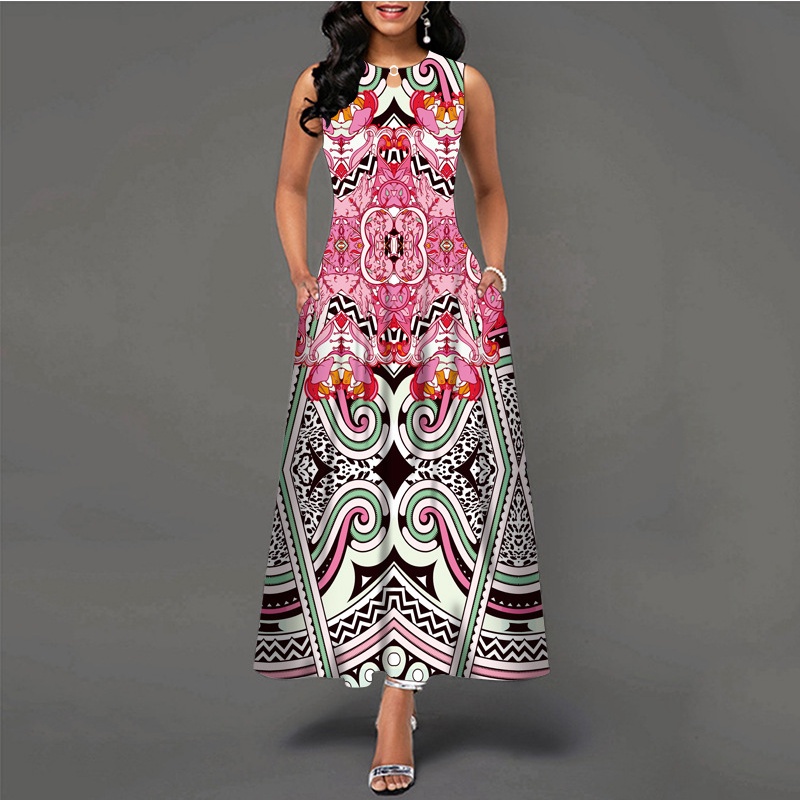 Summer casual printed maxi dress boho retro dress ankle plus size dress
