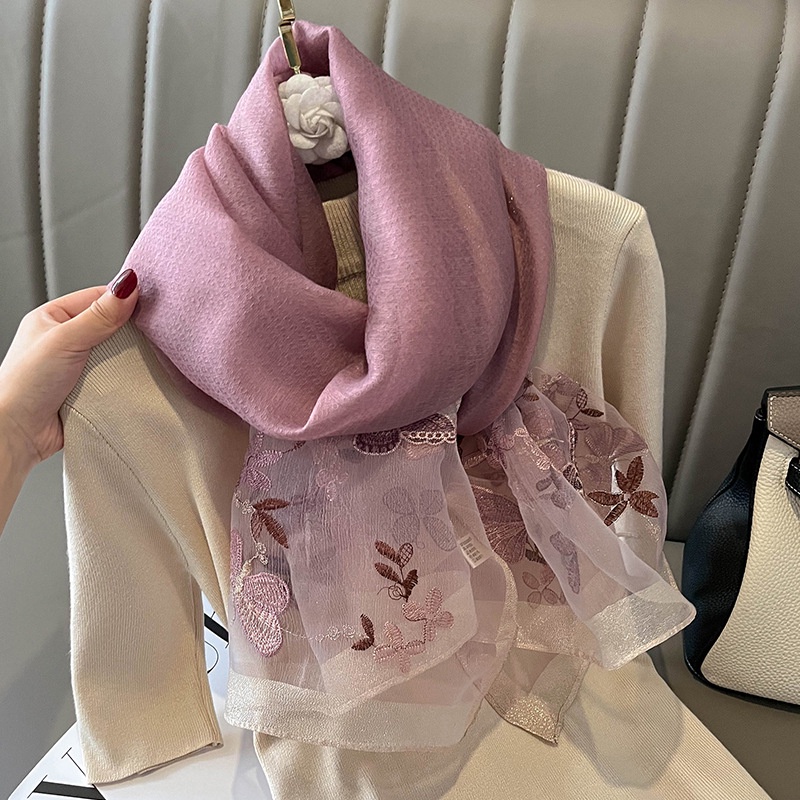 LADY&YIMEI Khăn choàng nữ thêu Khăn Quàng Cổ Lụa mới 2023