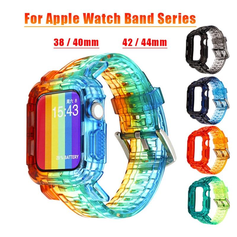 Transparent Watch Band Case For Apple Watch strap Series 6 1 2 3 4 5 silicone bracelet 38mm 40mm 42mm 44mm strap