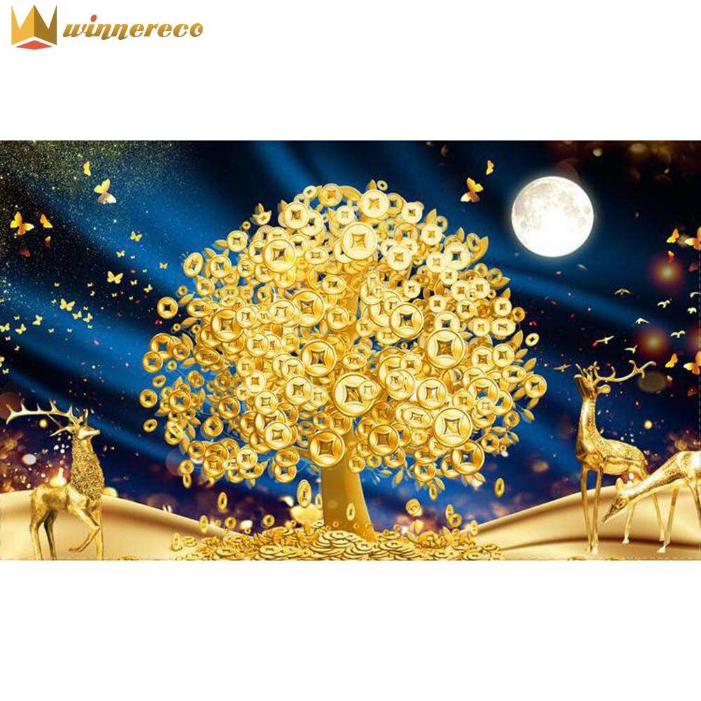DIY 5D Diamond Painting Full Set With Beads Money Tree Moon Elk Rhinestone Full Round Drill Diamond Painting Kit 30X50CM