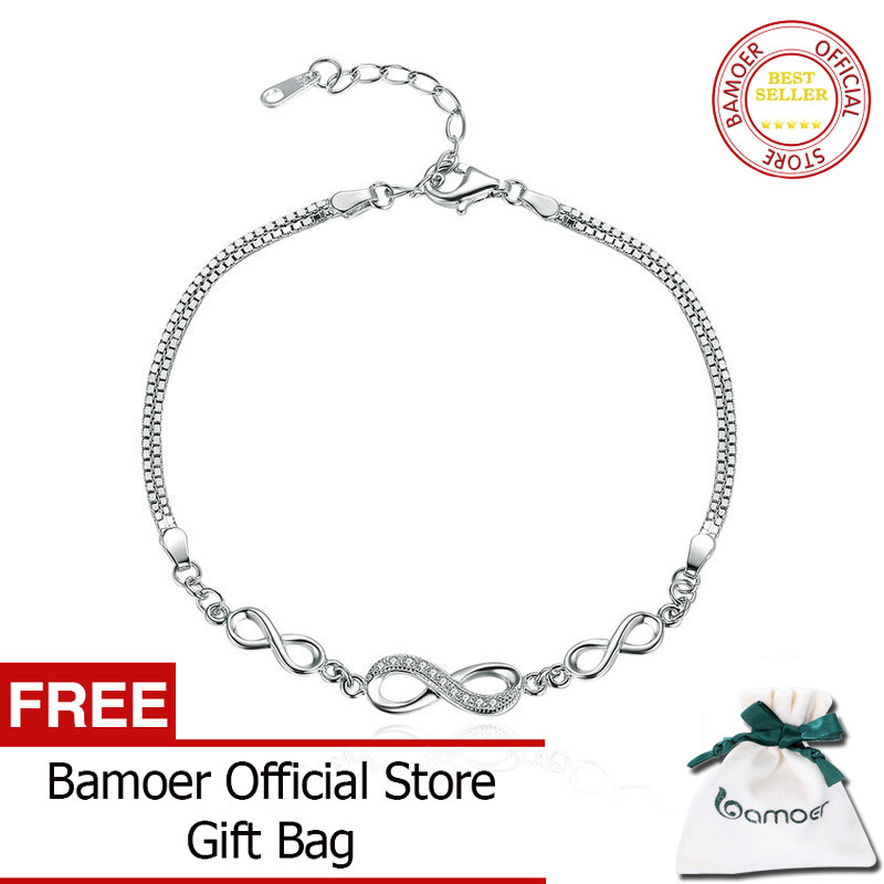 BAMOER Free Shpping Authentic 925 Sterling Silver Endless Love Infinity Chain Link Adjustable Women Bracelet Luxury Silver Jewelry SCB037