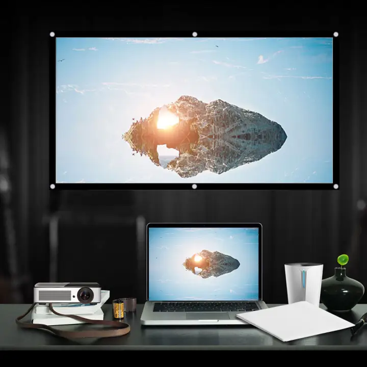 60 120 Inch Portable Foldable Non Crease White Projector Curtain