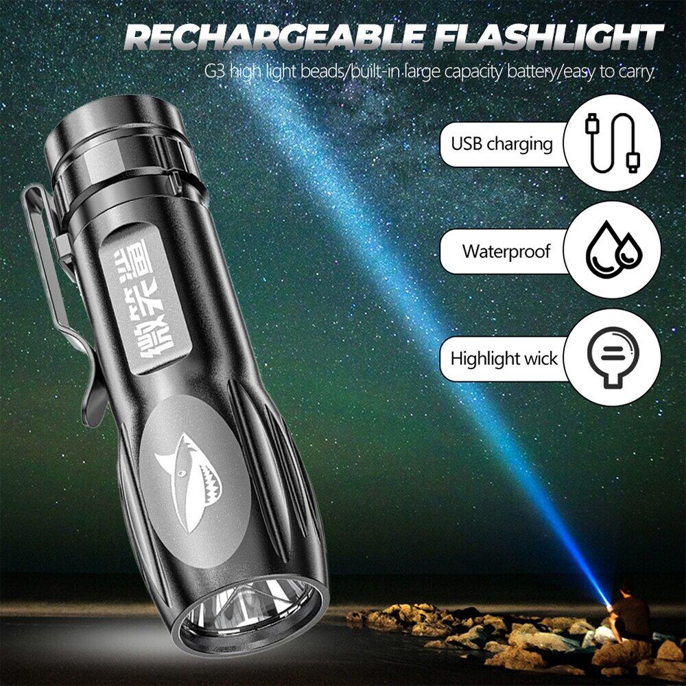 Đèn pin mini đèn báo nguy có thể sạc lại ánh sáng mạnh đèn lồng cắm trại usb đèn pin mạnh mẽ Nhật Bản ban đầu torchlight mạnh mẽ tourch ánh sáng siêu đèn pin sáng xách tay spotlight đi xe đạp ngoài trời đèn pin đi bộ đường dài cầm tay nhẹ đèn pin