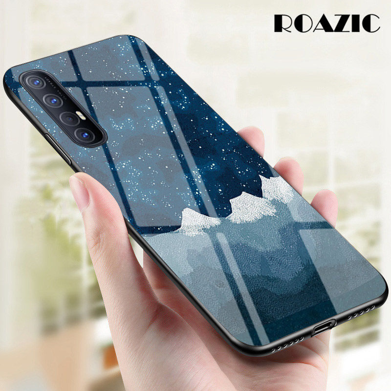ROAZIC For OPPO Reno3 Pro Case Gradient Starry Luxury Slim Tempered Glass Shockproof Cover Reno 3 Pro