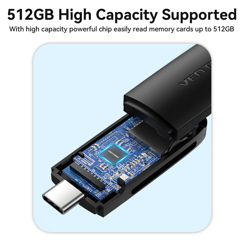 Vention Đầu Đọc Thẻ Nhớ Type C USB 3.0 C Sang SD TF Micro SD Bộ Chuyển Đổi Cho Máy Tính Xách Tay iPhone 16 15 Samsung Huawei Xiaomi Android OTG Type C Memory Card Reader