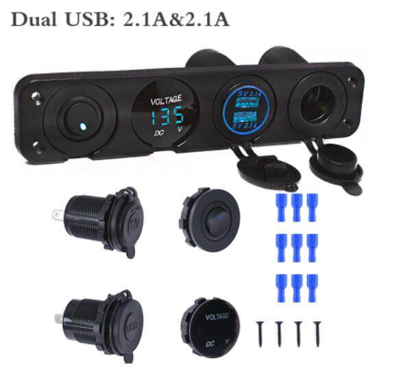 4 hole toggle switch panel usb charge port 4.2a 12v outlet + blue led lighter socket 12v ~24v switch panel digital voltmeter for car marine boat motorcycle