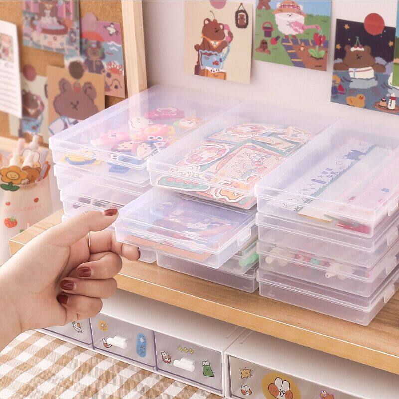 DUKEEN 2 Pcs/lot Transparent Desktop Organizer Pencil Box Plastic Desk Storage Box Classification Box School Office Stationery
