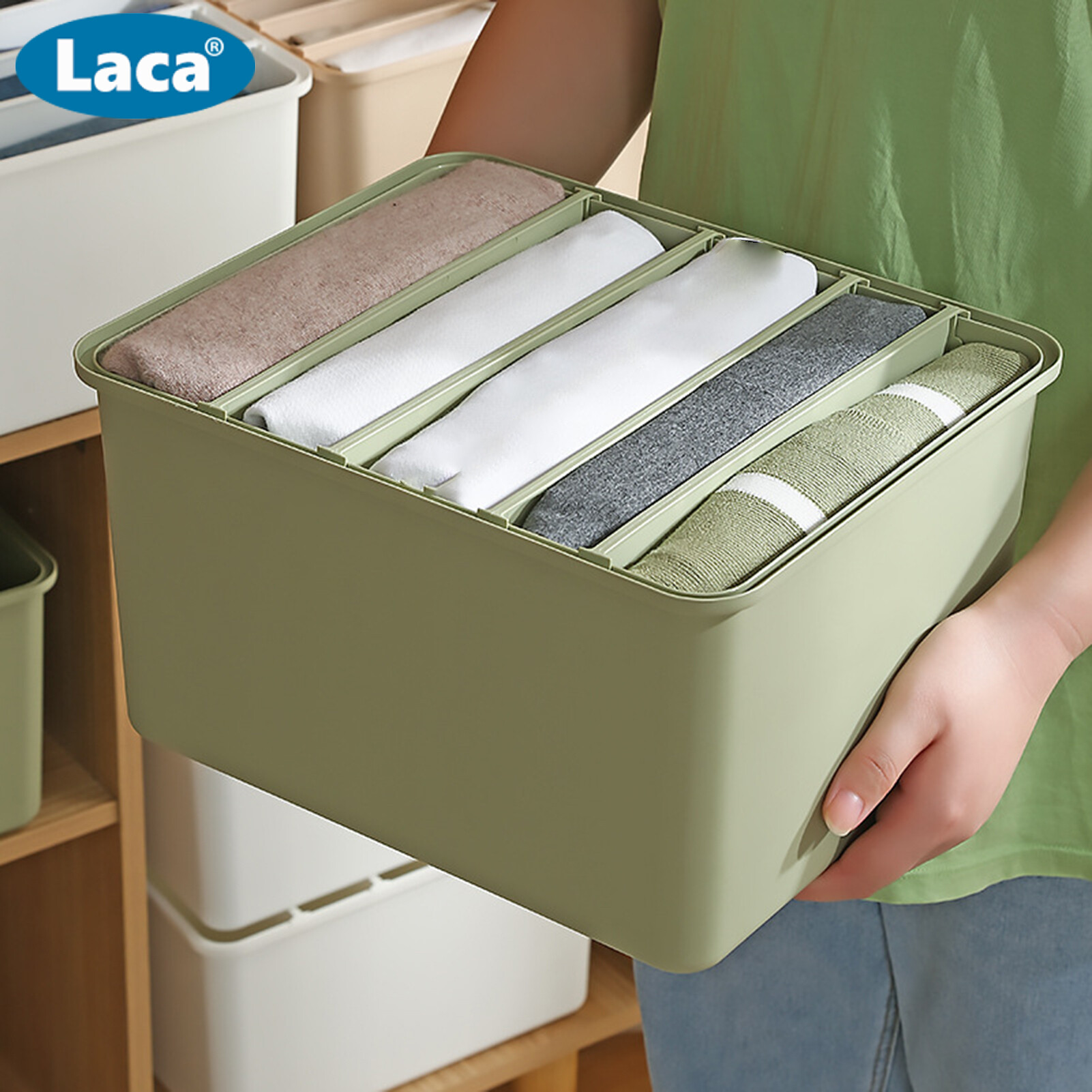 Laca Multi-layer Large Capacity Clothes Storage Box Plastic Practical Adjustable Partition Clothes Storage Case for Home