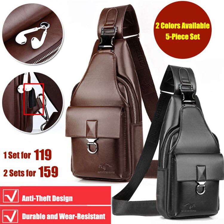 MultiFunction Men’s Chest Bag 5Piece Set Only Premium L eather