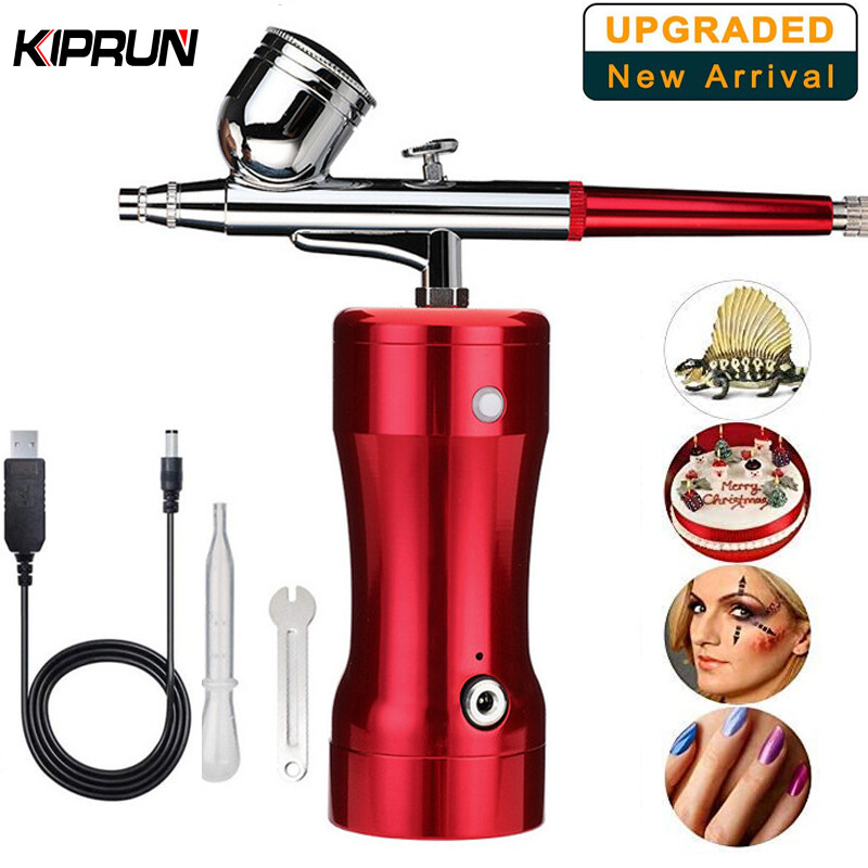 【Ready stock】KIPRUN Airbrush Kit， 0.3mm Mini Air Compressor Kit Air-Brush Paint SprayGun Airbrush For Nail Art Tattoo Craft Cake Nano Fog Mist Sprayer