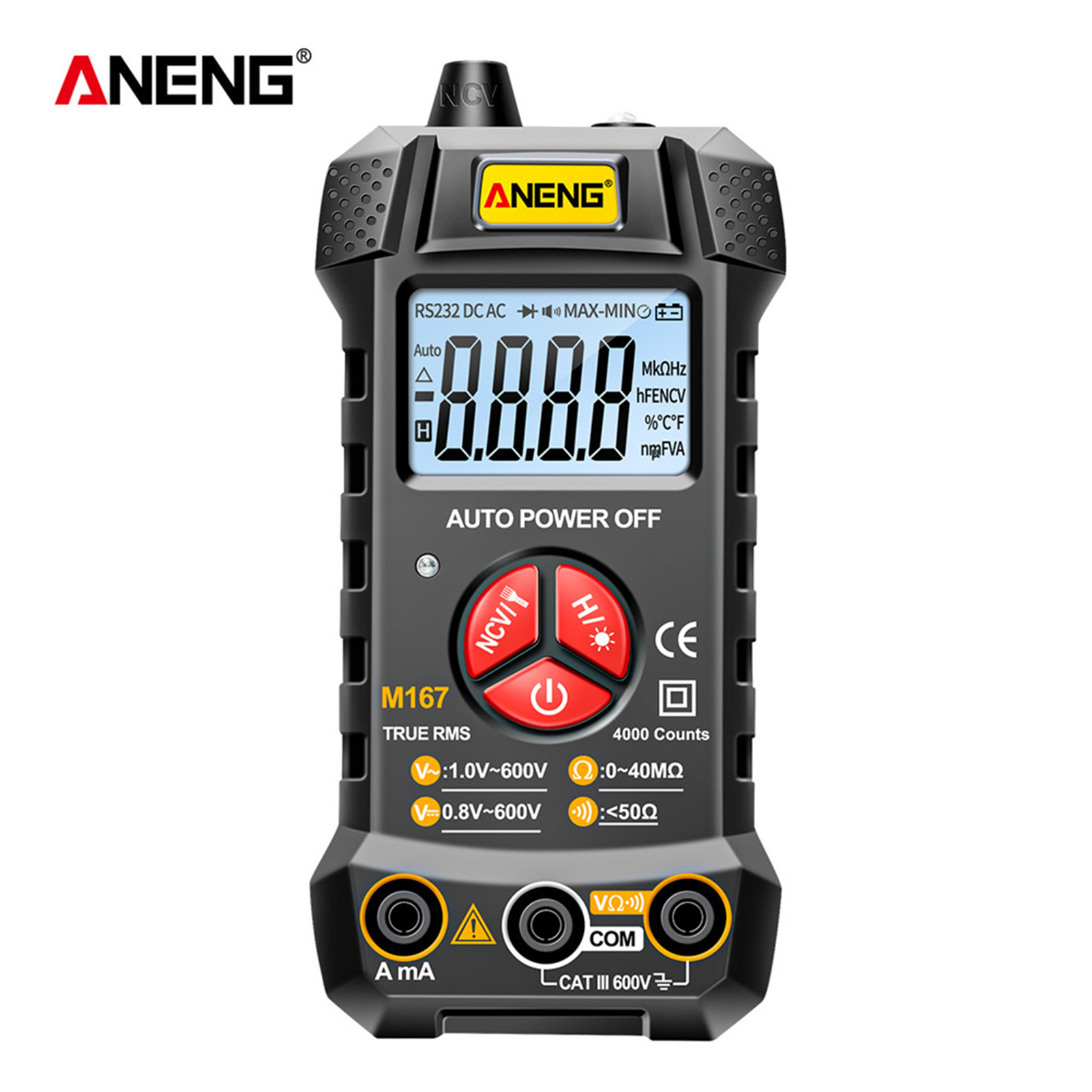 ANENG Đồng Hồ Vạn Năng Kỹ Thuật Số Thông Minh M167 Vôn Kế Tự Động Nhận Diện 4000 Đếm Ampe Kế Bút Kiểm Tra Điện Có Đèn Nền Màn Hình LCD Đèn Pin Điện Áp AC DC/Điện Trở Dòng Điện Kiểm Tra Dây Trực Tiếp