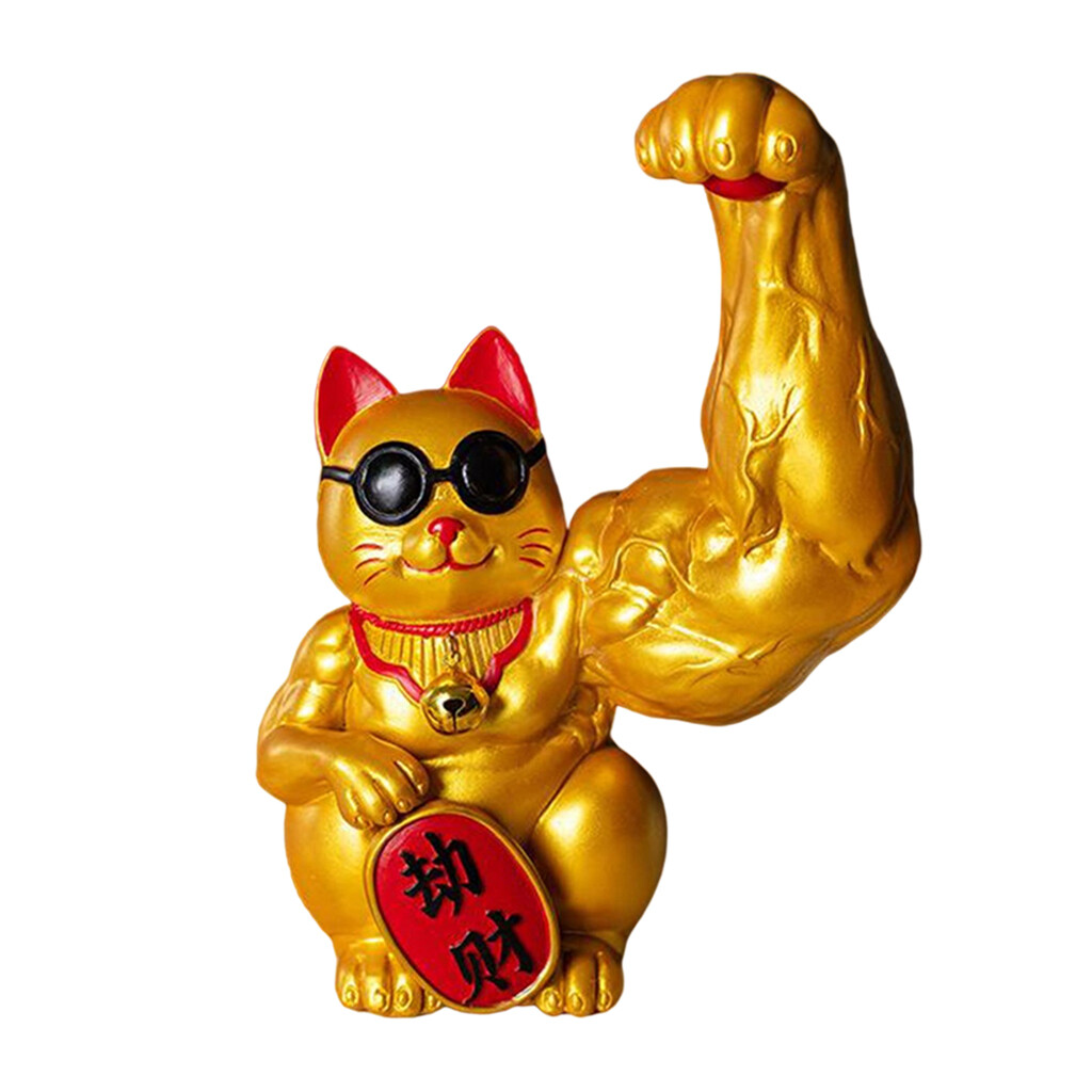 Baoblaze Resin Big Arm Lucky Cat Figurine Shop Welcome Cat Money Lucky