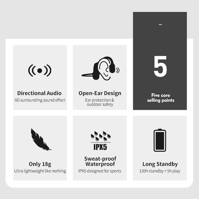 Tai Nghe Dẫn Truyền Xương VAORLO Bluetooth Không Dây Chống Thấm Nước Thoải Mái Đeo Tai Mở Móc Đèn Trọng Lượng Tai Nghe TWS Âm Nhạc HIFI Thể Thao Trong Tai Tai Nghe Dẫn Không Khí Cho Xiaomi iPhone Huawei