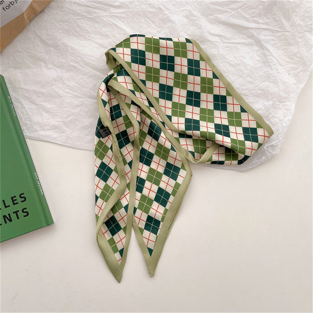 Green Silk Scarf Hair Ribbon Women Floral Printed Hair Ribbon Neckerchief Tie Hair Headdress Ribbon Floating Belt