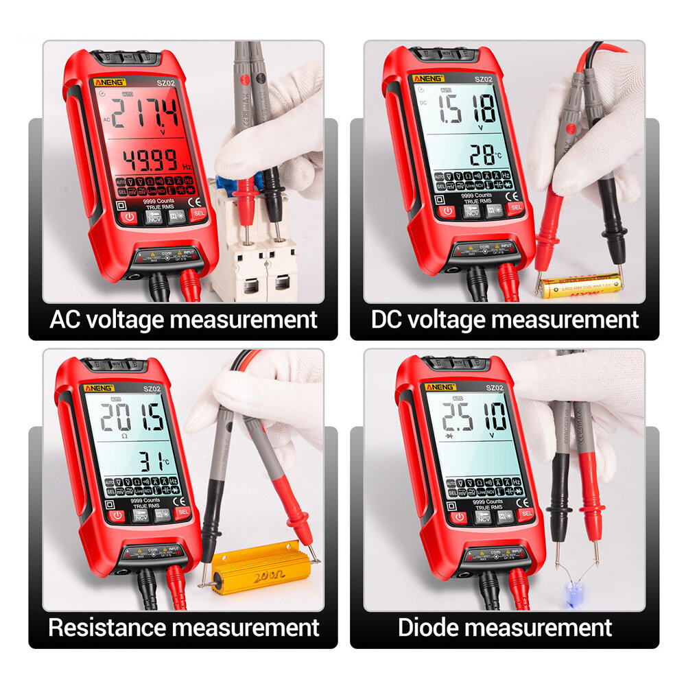 Sz01 sz02 auto range digital multimeter AC DC 9999 counts ammeter NCV resistance capacitance temperature semiconductor tester