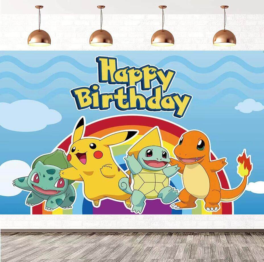 5x3ft Pocket Monster Pokemon Backdrop Pikachu Happy Birthday Backdrop 