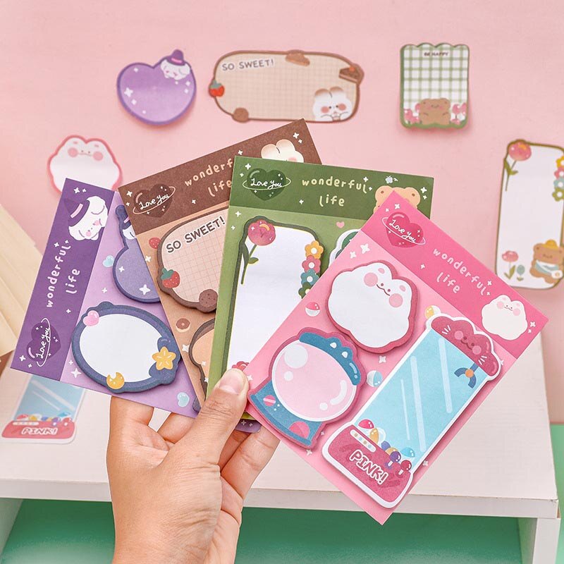 3 IN 1 Cute Animal Shape Creative Sticky Notes Creative Sticky Notes Set Student Memo Notes Cute Hand Account Note Paper