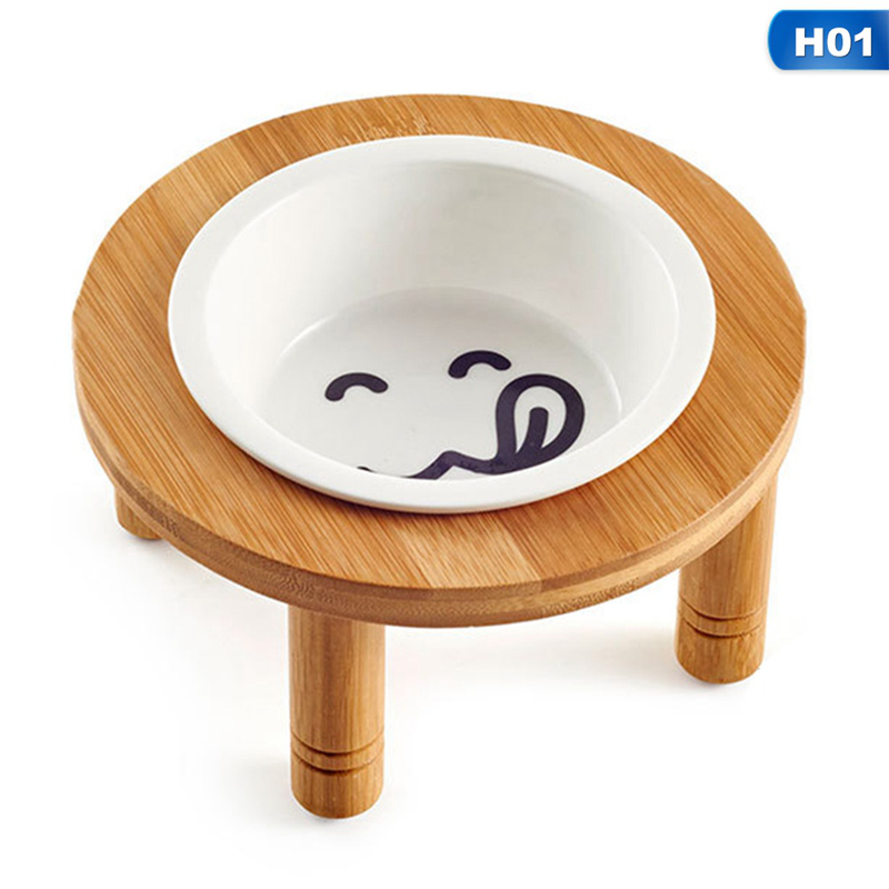 Đứng Gốm Bowls Tre Nâng Cao Vật Nuôi Feeder Mèo Chó Bowls Đứng Gốm Bowls Mèo Chó Bát