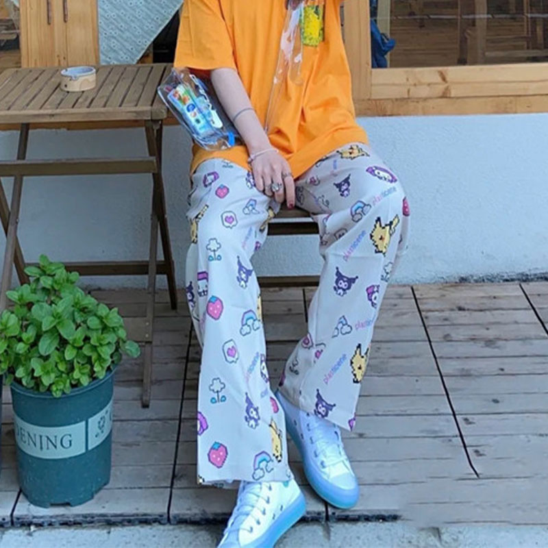 XIYUYI Cotton cartoon pajamas Female loose home can wear straight trousers casual bending pants