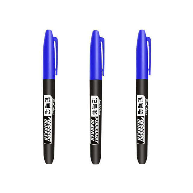 3Pcs Permanent Marker Pen Fine Point Waterproof Ink Thin Nib Crude Nib Black Blue Red Ink 5mm Fine Color Marker Pens