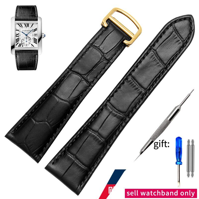 16mm 18mm 20mm Leather Watch Strap Black Blue Brown Deployment Buckle