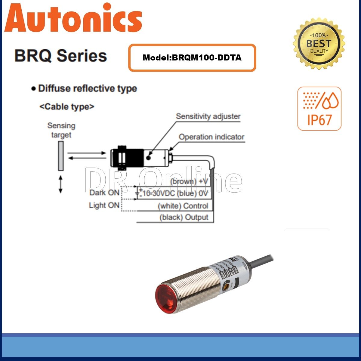 AUTONICS PHOTO ELECTRIC SENSOR BRQM100-DDTA 100MM 12-24VDC ~ DIF ...