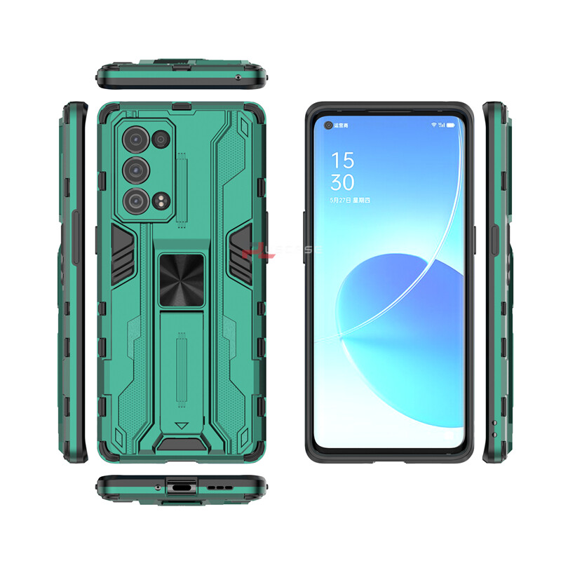 PlusCase for OPPO Reno6 Pro 5G Case Shockproof Kickstand Armor Camera Lens Protector Hard Back Cover
