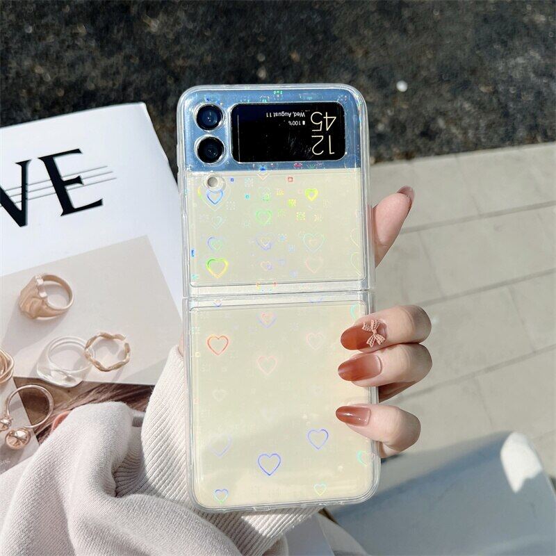 HOCE Cute Laser Butterfly Flower Phone Case For Samsung Galaxy Z Flip 3 Flip 4 5G Loving Heart Clear Back Cover For zflip3 zflip4 Shockproof Protective Shell