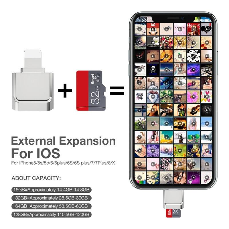 Đầu Đọc Thẻ Cho iPhone Bộ Chuyển Đổi Đầu Đọc Thẻ Micro SD TF Cho Hệ Thống IOS 13 Phía Trên Đầu Đọc Thẻ Nhớ OTG Bên Ngoài Cho iPhone 13 11