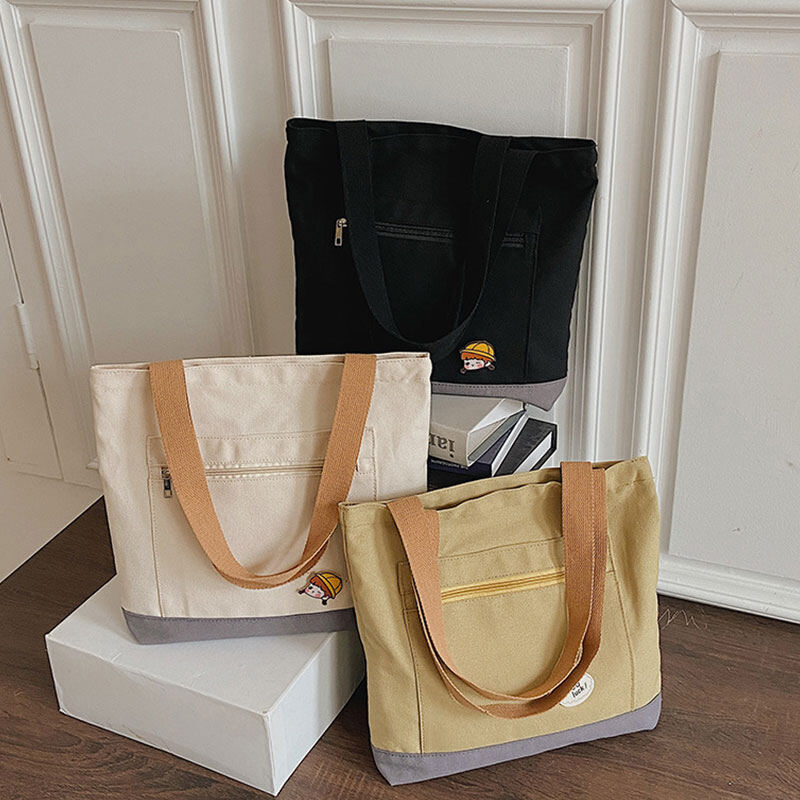 CHIC JOY Shoulder bag new large capacity canvas bag simple solid color shoulder tote bag simple student bag canvas bag