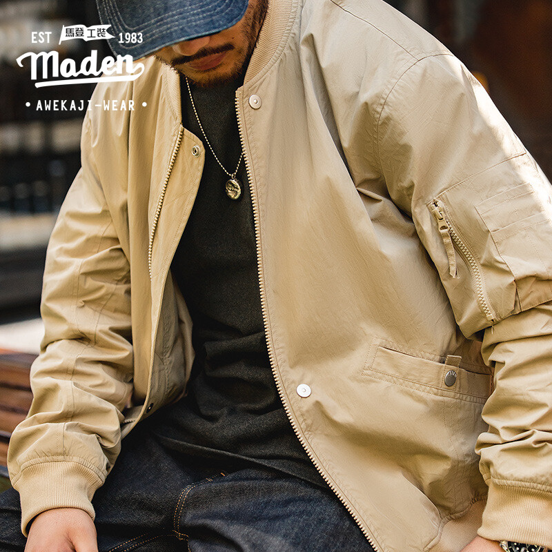 MADEN brand Tooling Style 2023 Autumn New Men Youth Tough Guy American Air MA1 Bomber Jacket Khaki Baseball Uniform RetroBoy Cropped Jacket