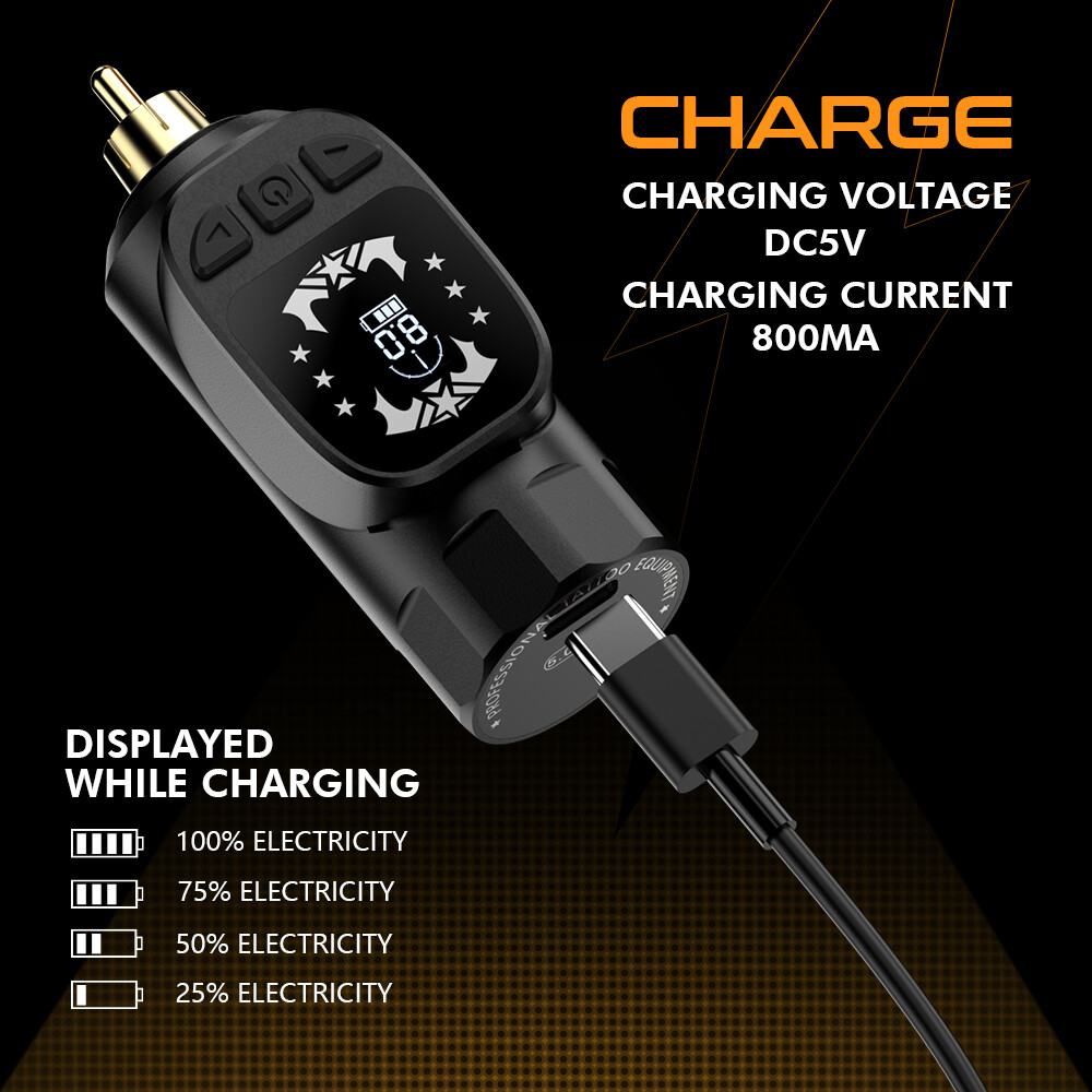 STIGMA Wireless Tattoo Power Supply RCA LCD Display Large Capacity Machine Battery Adapter