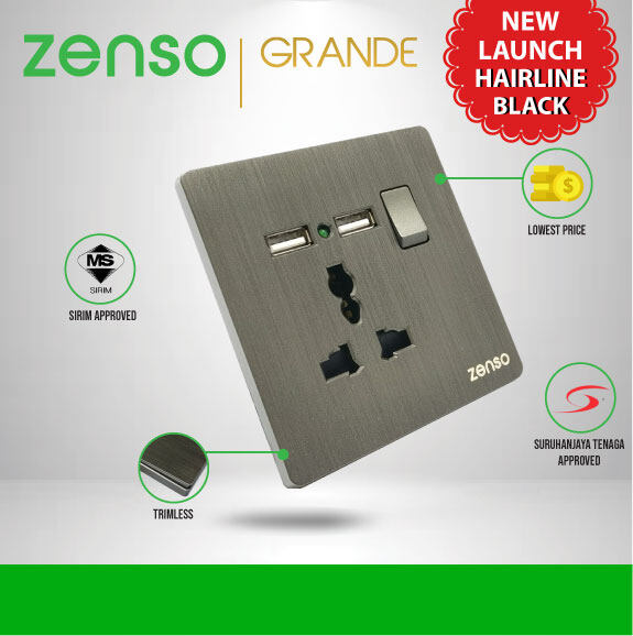 Zenso Grande Series Switches And Sockets Hairline Black Lazada