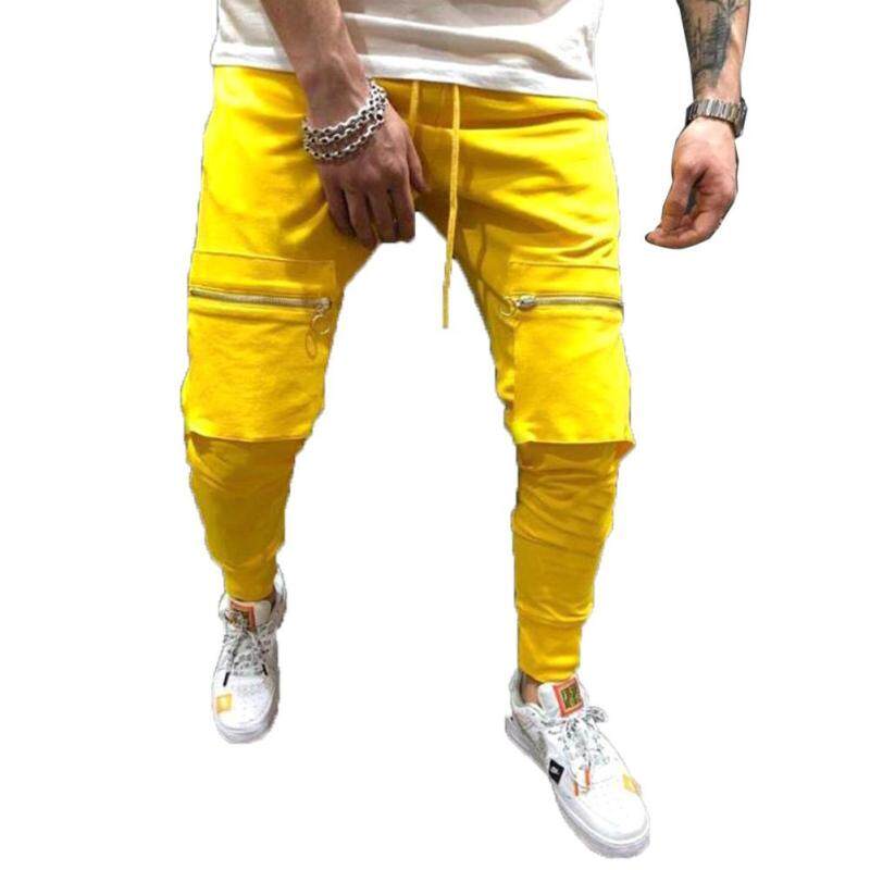 Wenchengbo®Màu Trơn Cho Nam Túi Lớn Chắp Vá Hip Hop Quần Dài Môn Thể Thao Chạy Bộ Quần