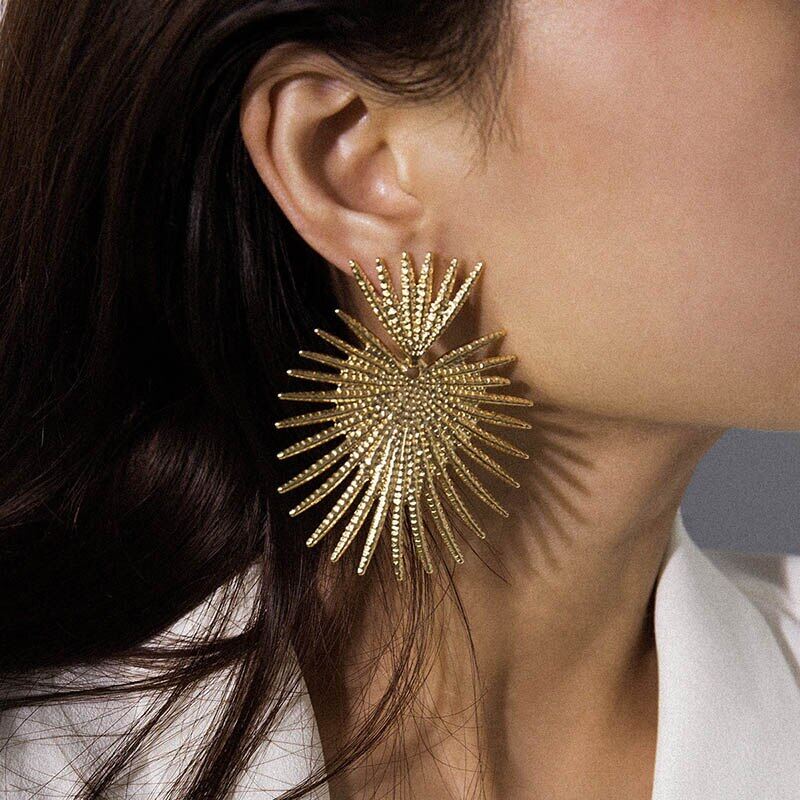 Punk Exaggerated Big Female Earrings Gold Color Irregular Sector Pendent Earrings Unique Geometric Women Dangle Jewelry