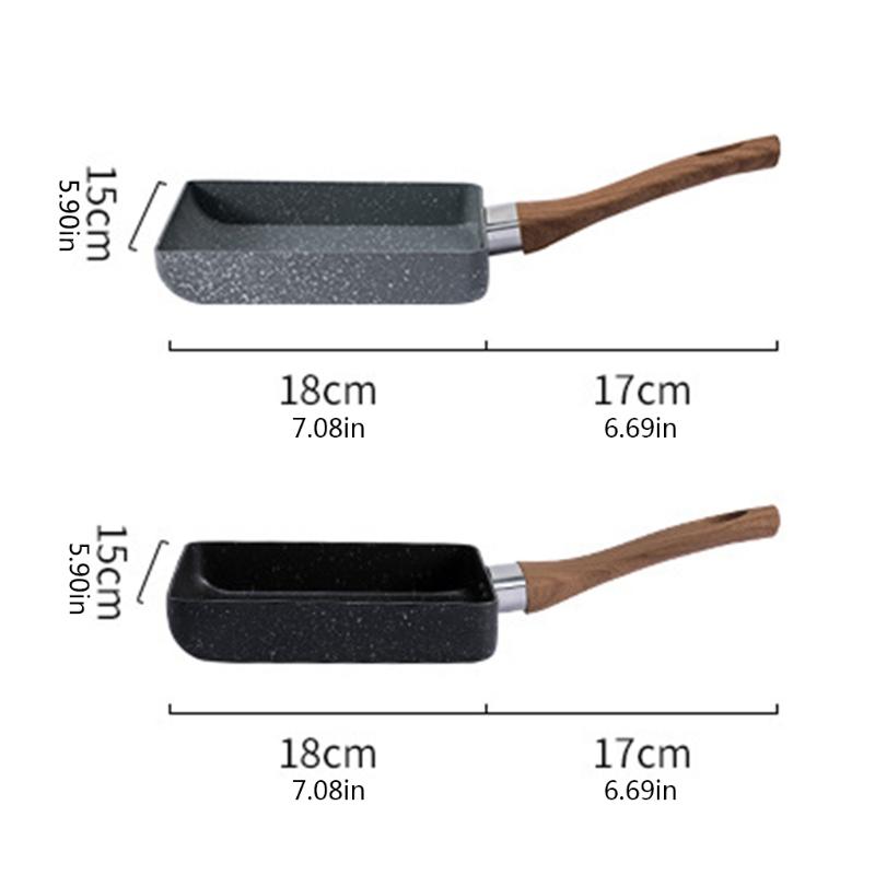 Chảo tráng trứng Tamagoyaki không dính hình chữ nhật có chất liệu đá Maifan, tích hợp tay cầm chống bỏng, dùng được với bếp gas và bếp điện - INTL