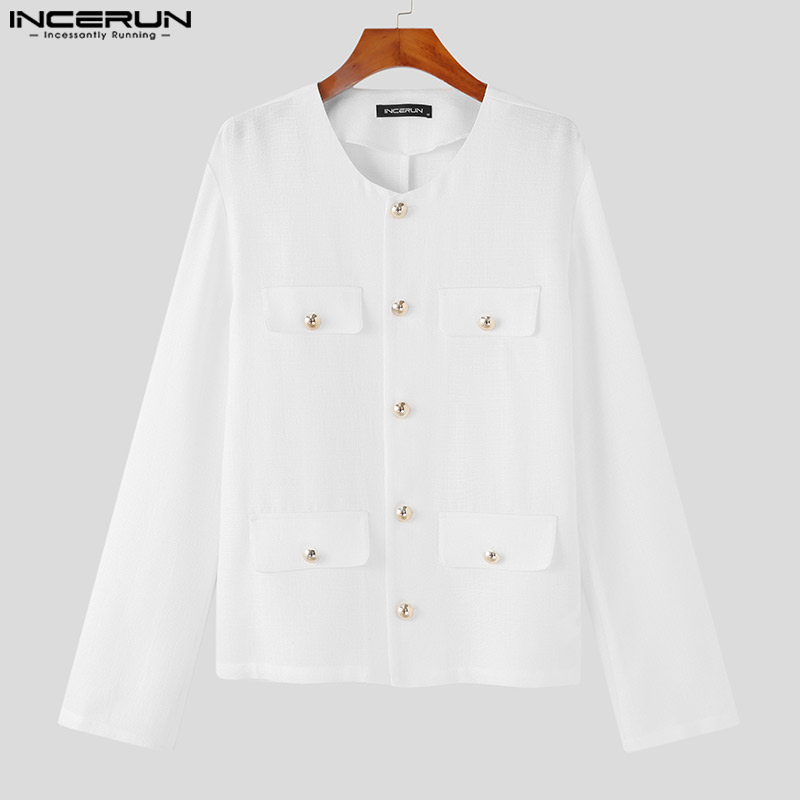 INCERUN Mens Long Sleeve Vintage Cargo Cardigan Coats Loose Casual Jackets Outwear Shirt