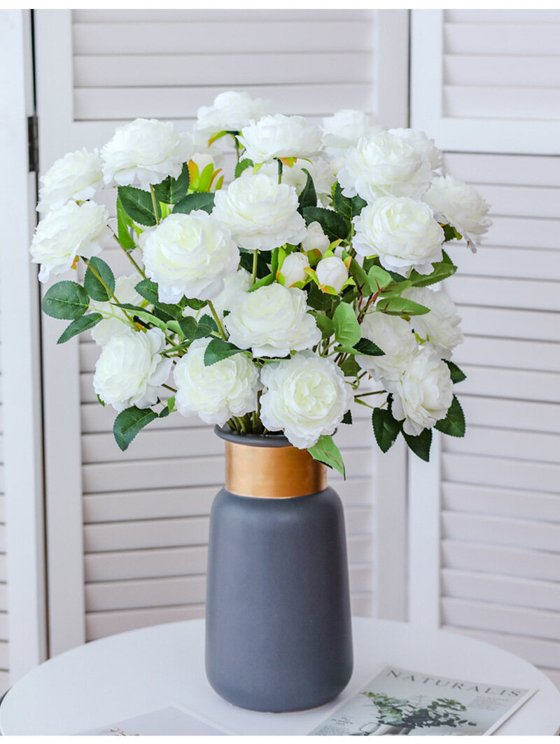 65cm 3Heads Artificial Flowers Peony Bouquet,Fake Rose Flowers for Wedding Home Party Decor