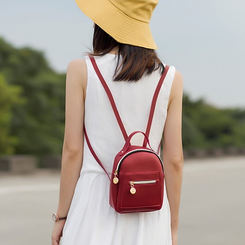 hang qiao shop New Cute Mini Backpack Leather Shoulder Bag Multi-Function Small Backpack School Backpack for Women