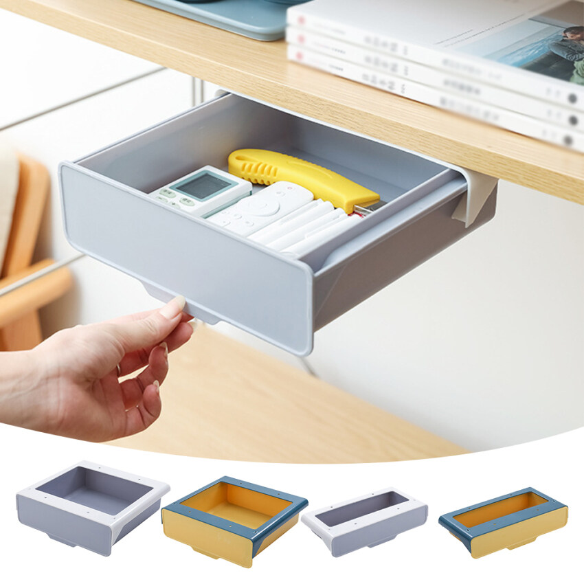 Under Table Storage Box Paste Plastic Desk Organizer Memo Pen