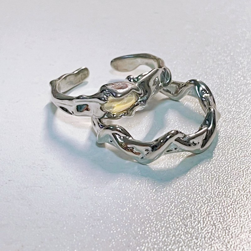 2pcs Moonstone không đều vòng lượn sóng vòng hình học cho nam giới và phụ nữ linh hoạt mở điều chỉnh trang sức nhẫn đôi Quà Tặng