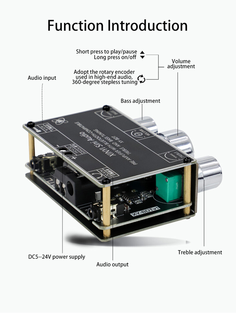 【Ready Stock&Free Shipping】Original Aideepen XY-BDT Bluetooth 5.1 Decoder Board Dual-channel AUX Stereo High and Low Tone Pre-module 360-degree Stepless Tuning