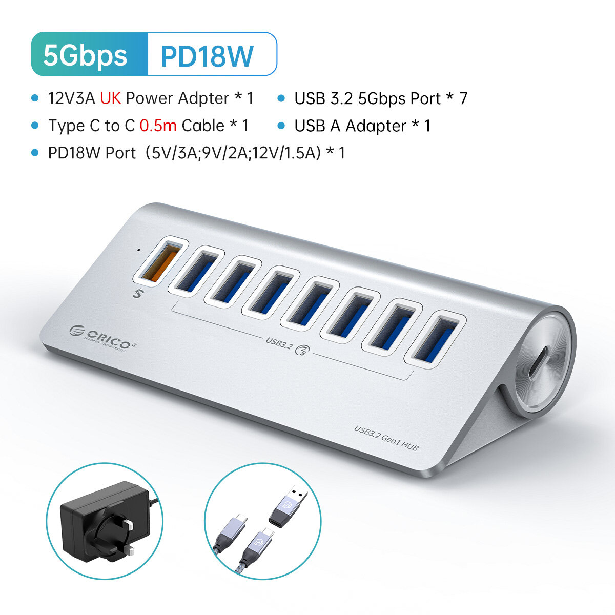 Usb hubs orico aluminum powered 5gbps hub pd18w charger usb3.2 type usb c card reader splitter with power adapter