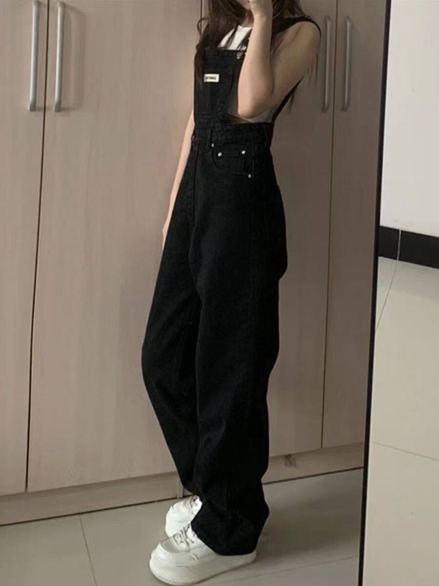TOFASHIONS jumpsuit women korean style Women Overalls Jeans New High Waist  Cropped Pants Fashion Oversized Loose Denim Suspender Rompers Full Length  Jumpsuit Trousers Jeans Untuk Perempuan