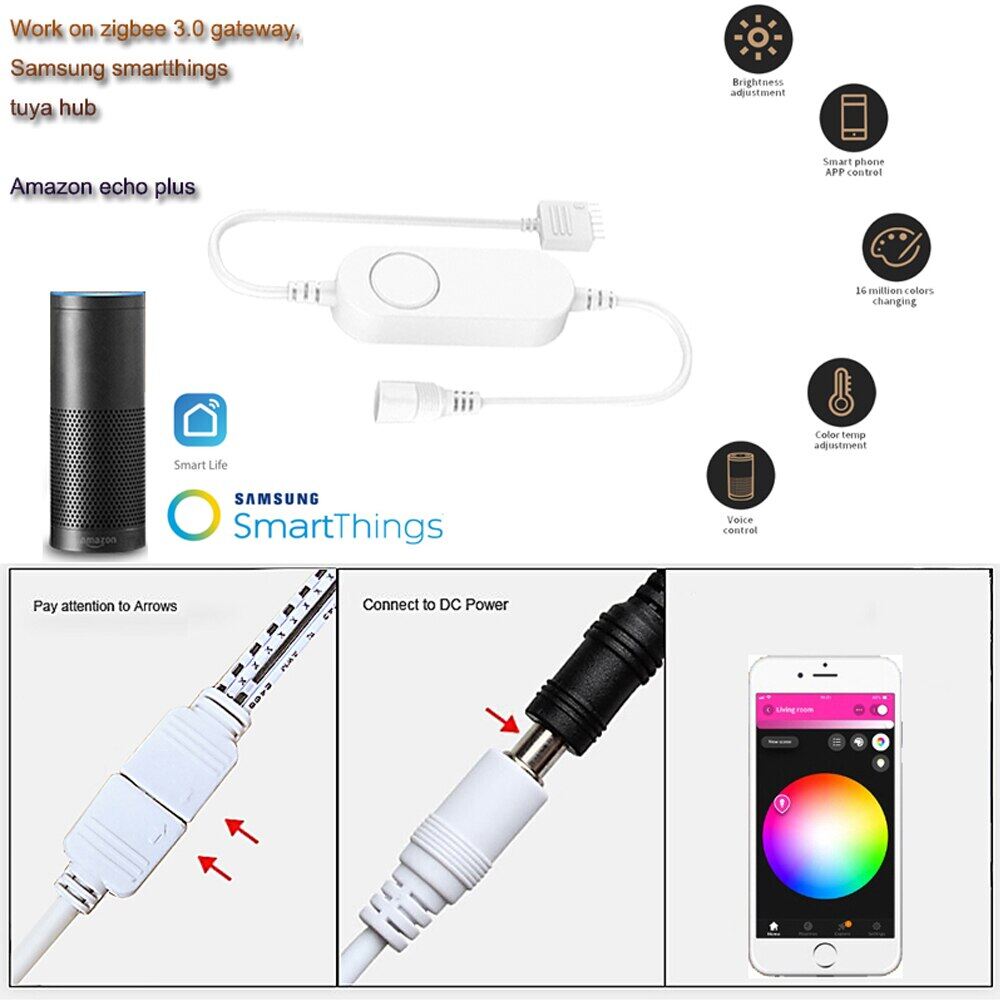 12V Zigbee Smart LED Strip RGB LED Strips Light Wireless Remote Control Support Tuya Smartthings Zigbee2mqtt Echo Google Home Explosive