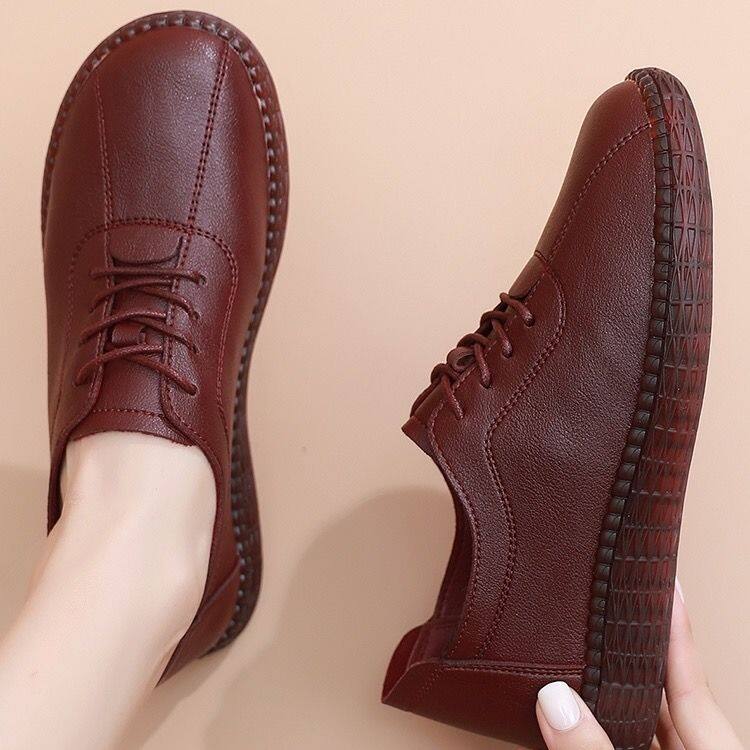 Women's Shoes Stand for A Long Time Without Tired Feet Soft Leather Mother's Shoes Oxford-soled Comfort Shoes for Middle-aged and Elderly Women's Shoes