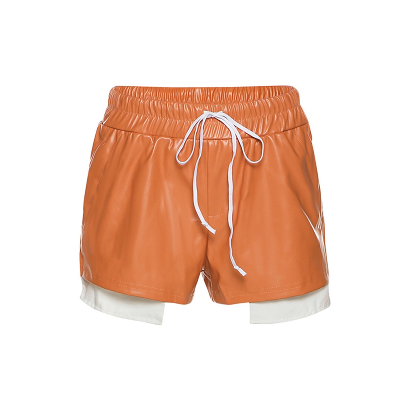 Women's Shorts, Solid Color/Contrast Color Patchwork Drawstring Elastic Waist Short Pants, Casual Simple Style Bottoms